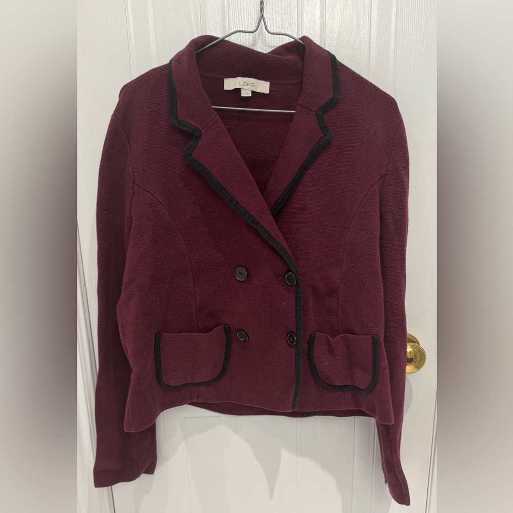 LOFT Burgundy Blazer with Black Accents